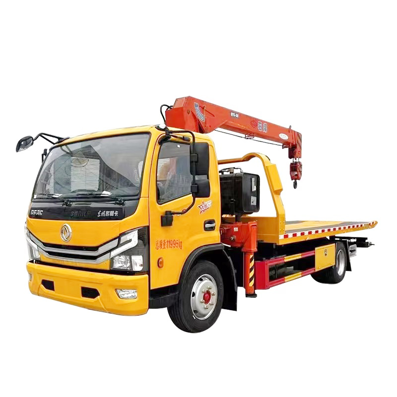 Xe Tải K&eacute;o Dongfeng Rollback được Gắn Với 5 Tấn Boom Crane Flatbed Wrecker Xe Tải Cho Cứu Hộ 